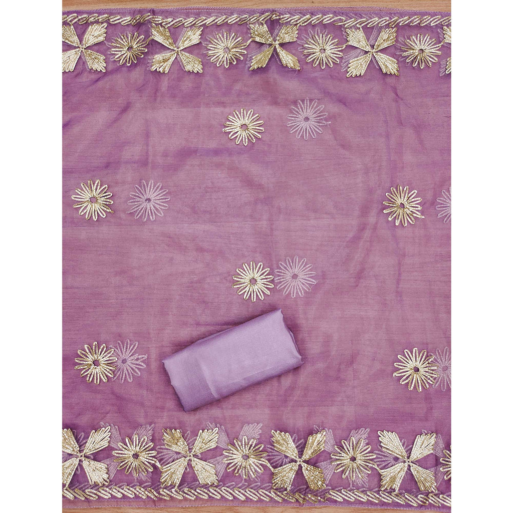 Lavender Floral Embroidered Soft Organza Dress Material