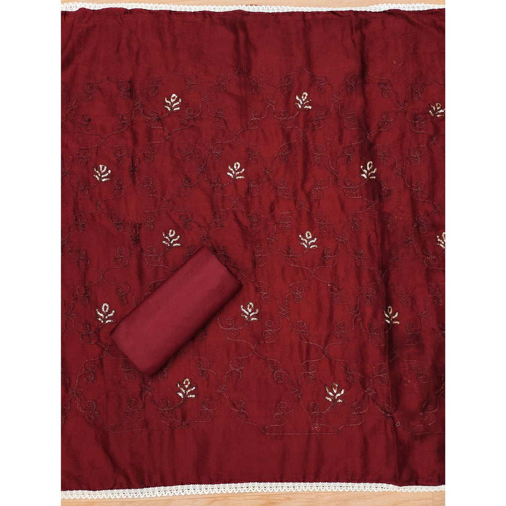 Black Floral Printed Cotton Silk Dress Material