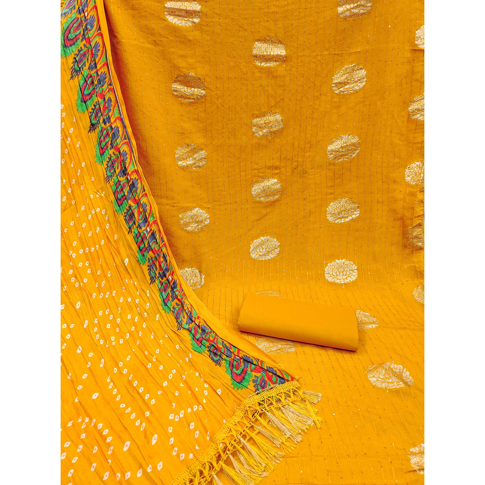 Mustard Sequins Embroidered With Woven Jacquard Dress Material