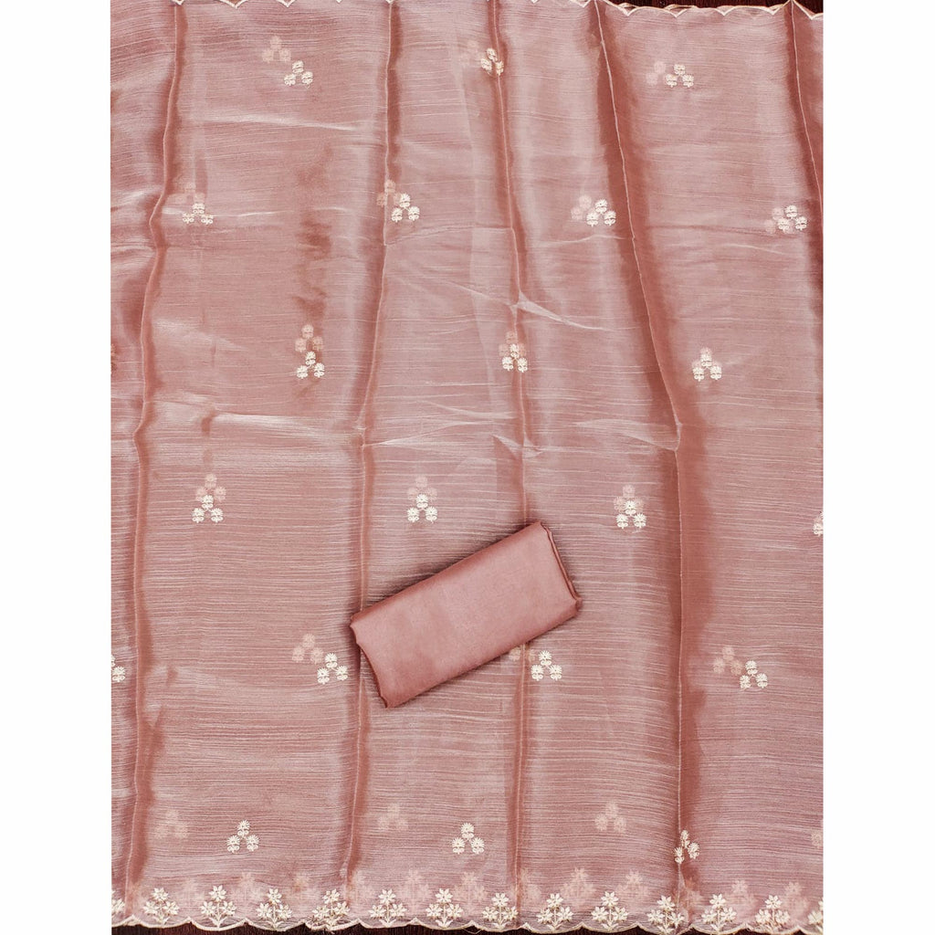 Dusty Rose Pink Floral Embroidered Burberry Zoya Silk Dress Material
