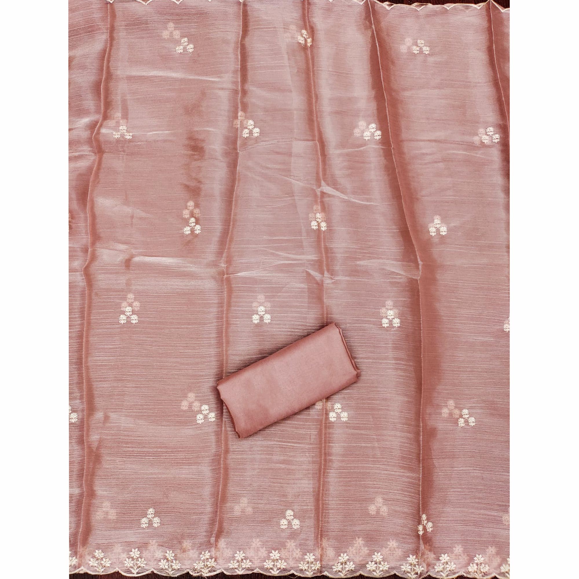 Dusty Rose Pink Floral Embroidered Burberry Zoya Silk Dress Material
