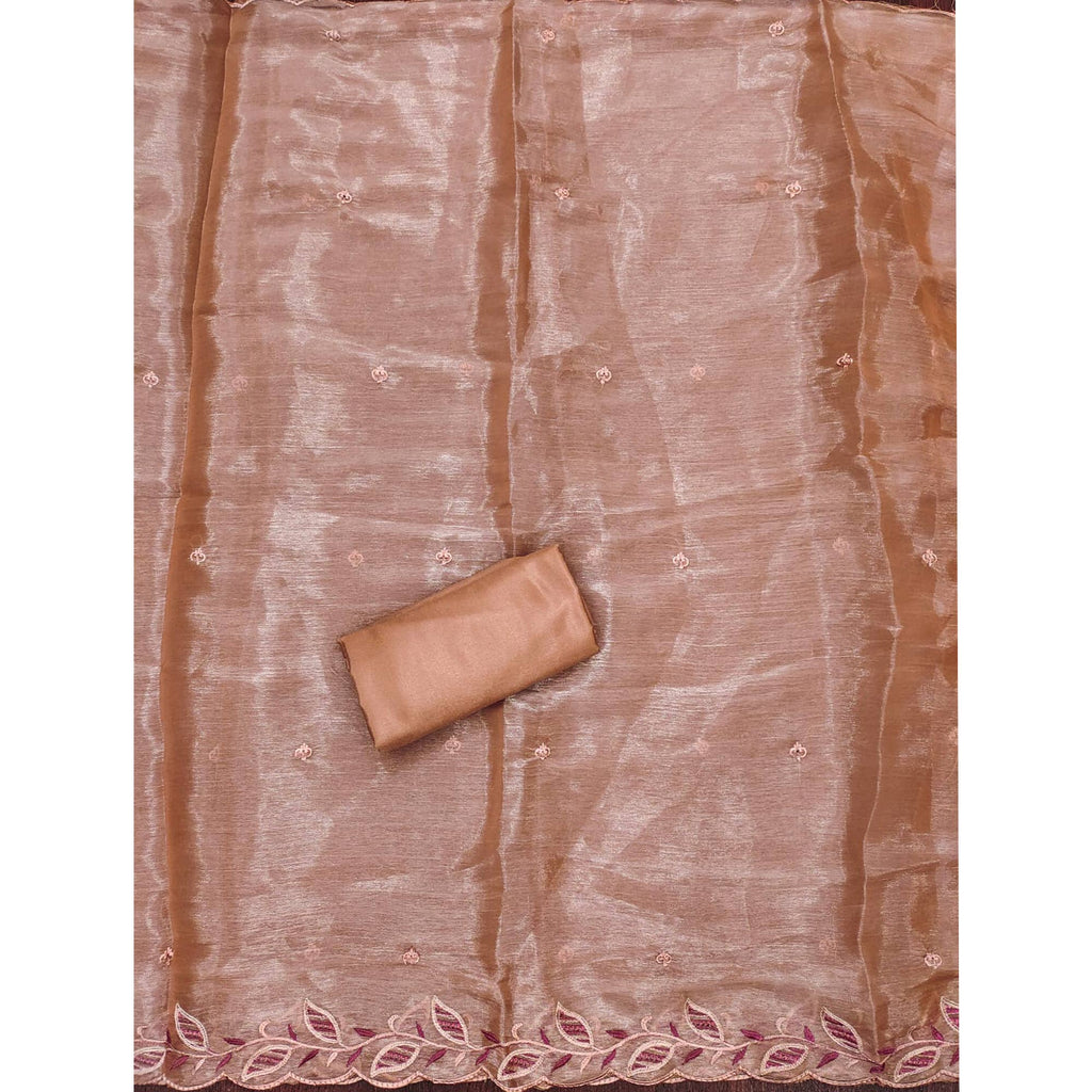 Dusty Peach Floral Sequins Embroidered Burberry Zoya Silk Dress Material