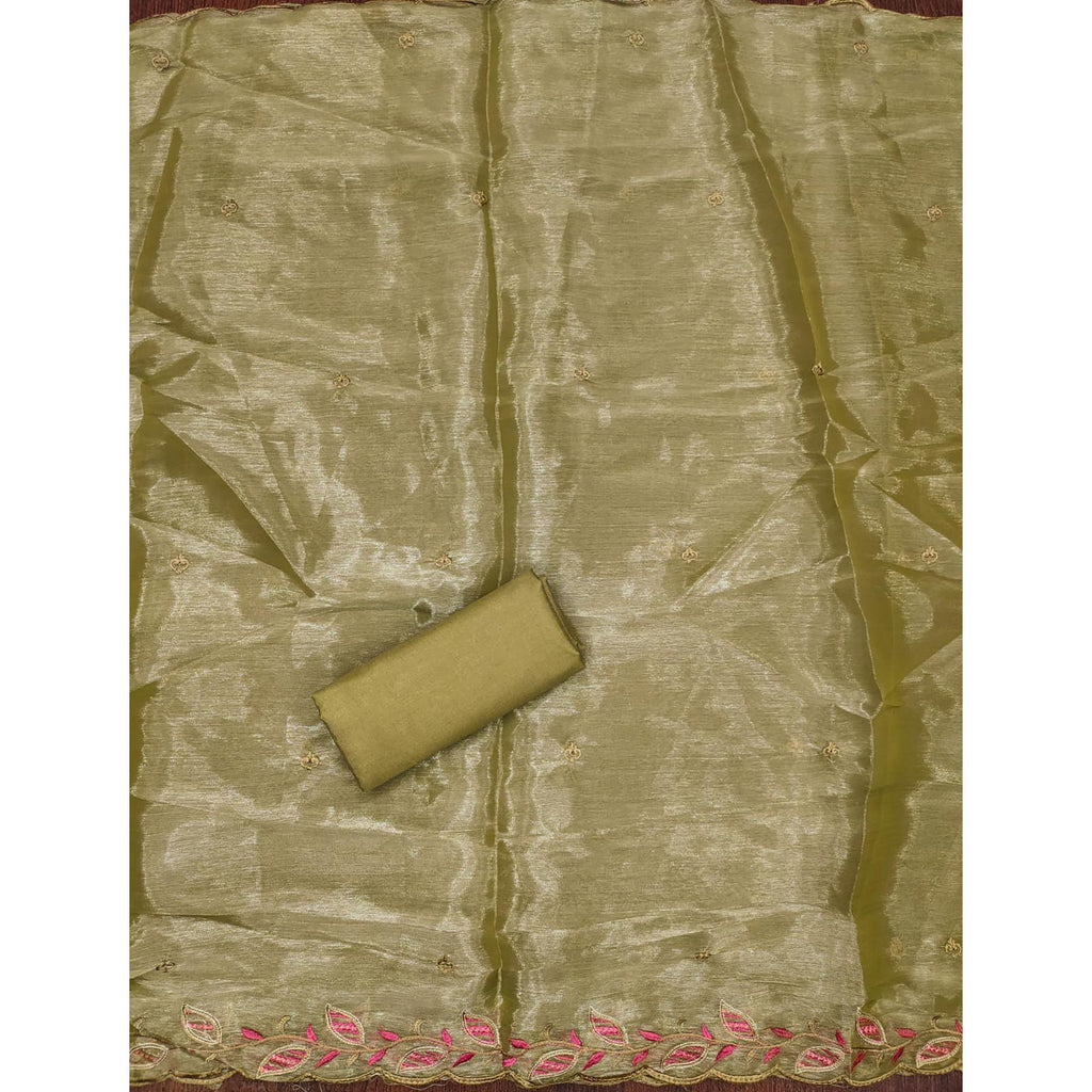 Green Floral Sequins Embroidered Burberry Zoya Silk Dress Material