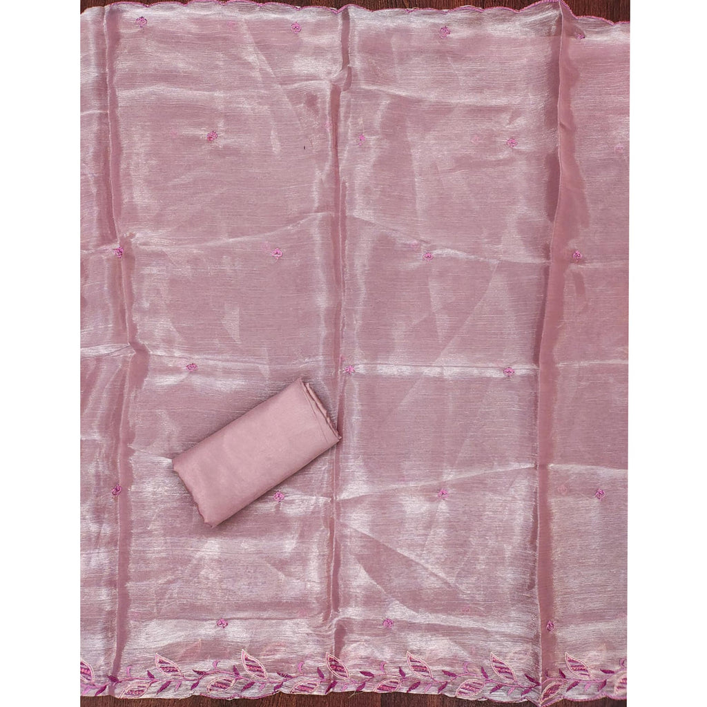 Onion Pink Floral Sequins Embroidered Burberry Zoya Silk Dress Material