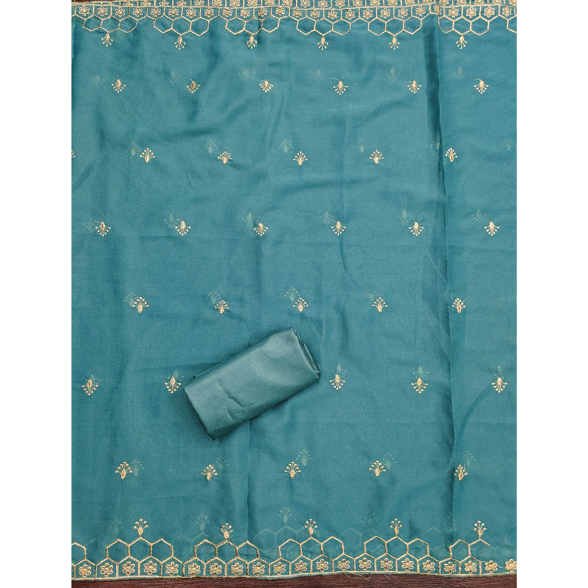 Blue Floral Embroidered Georgette Dress Material