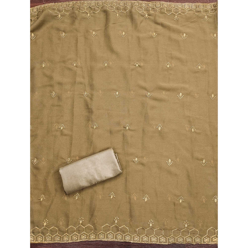 Chikoo Floral Embroidered Georgette Dress Material