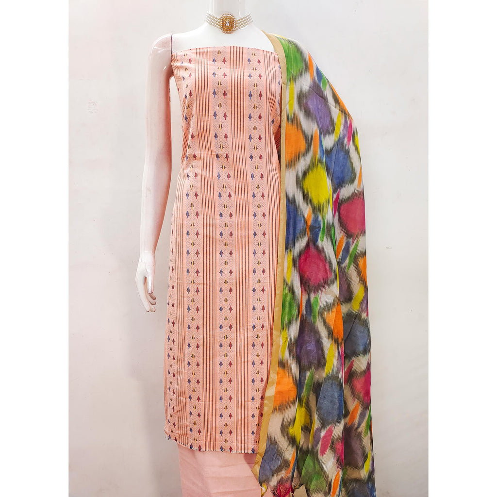 Drape Yourself In Luxury Peach Woven Cotton Blend Dress Material