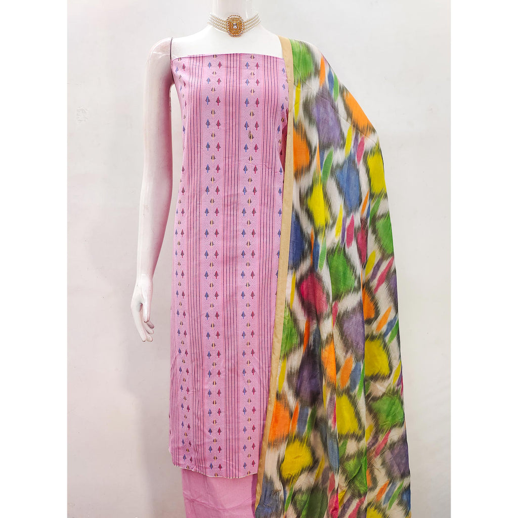 A Mesmerizing Creation Pink Woven Cotton Blend Dress Material
