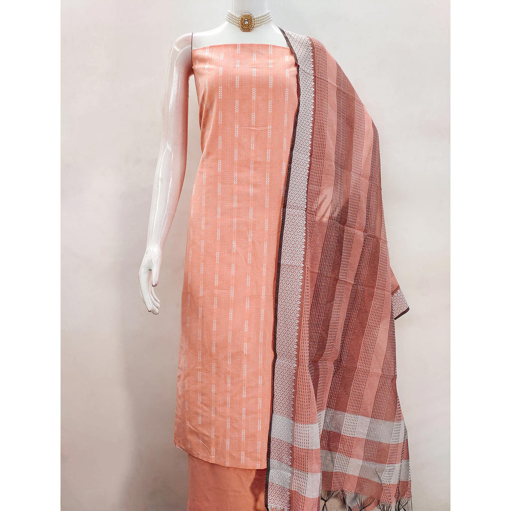 Charming Peach Woven Poly Cotton Blend Dress Material