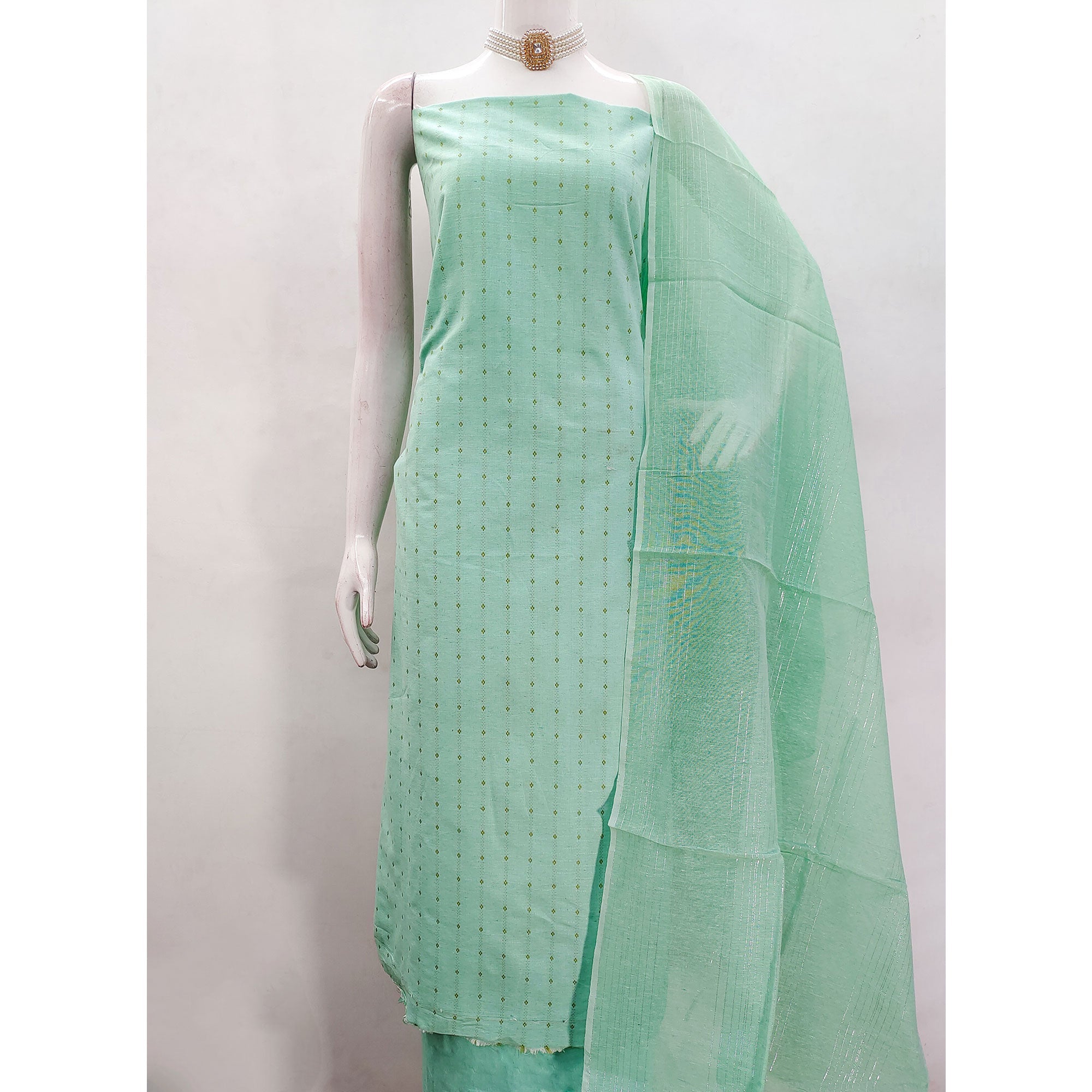 Graceful Turquoise Woven Poly Cotton Blend Dress Material