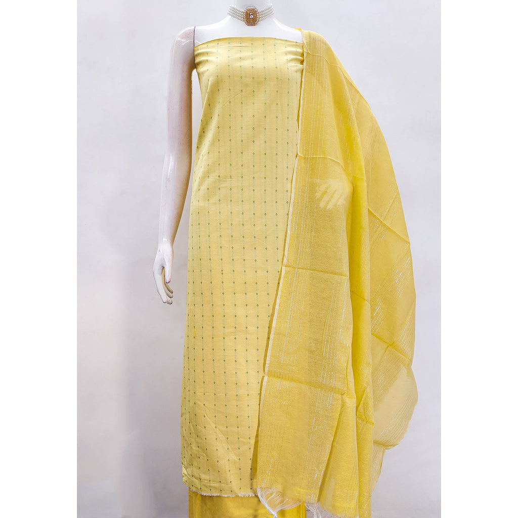 Elegant Yellow Woven Poly Cotton Blend Dress Material