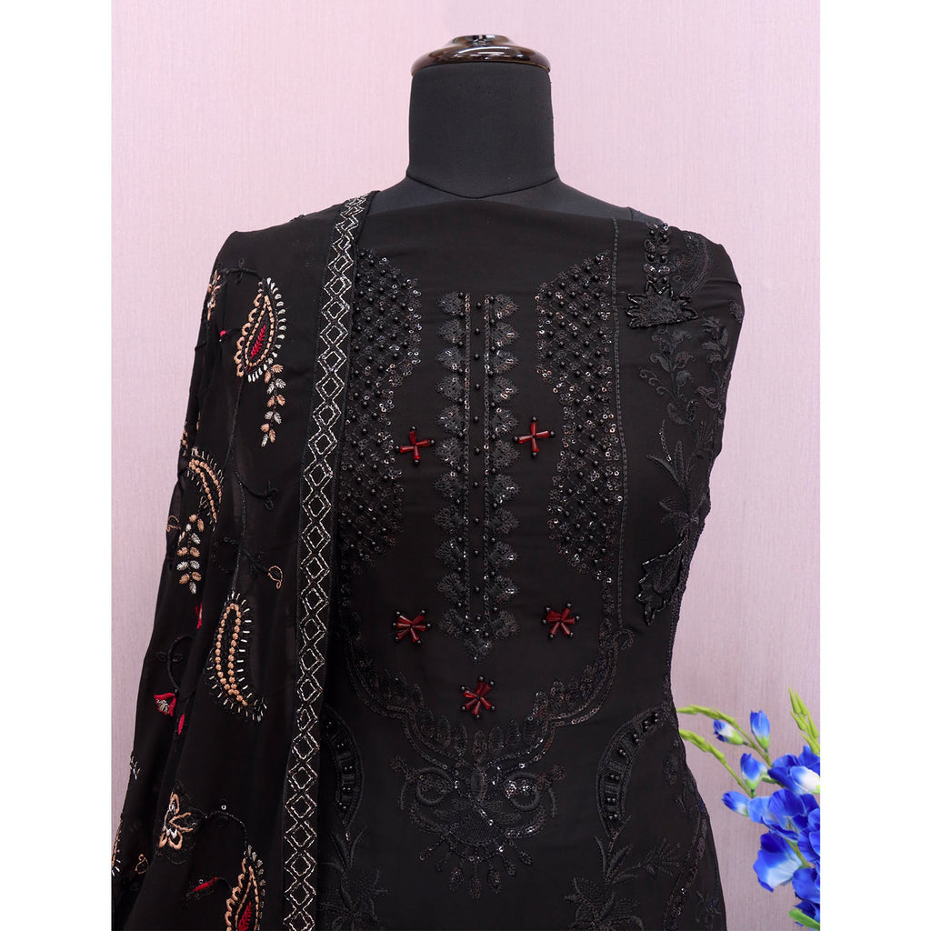 Black Heavy Embroidered Work Georgette Dress Material