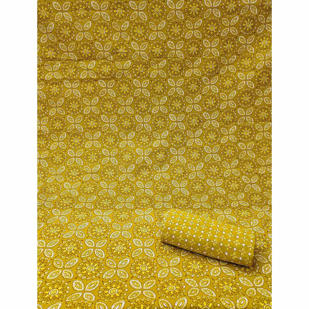 Mustard Floral Printed Pure Cotton Two Tops Dress Material