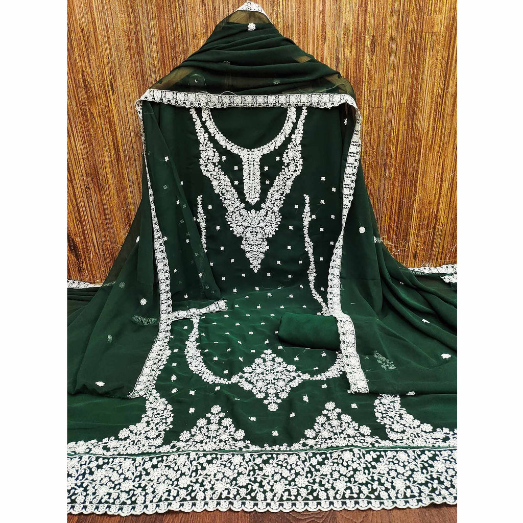 Green Floral Embroidered Georgette Dress Material
