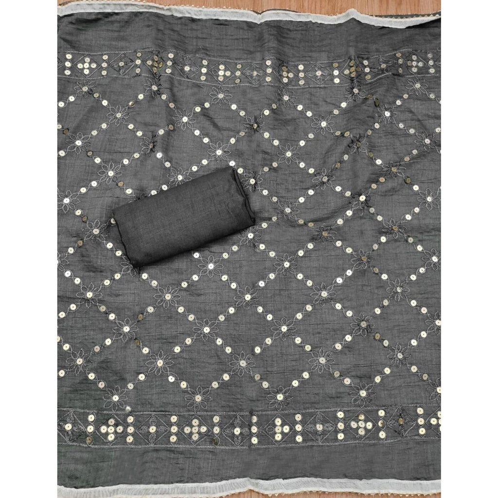 Cream Floral Embroidered Modal Dress Material