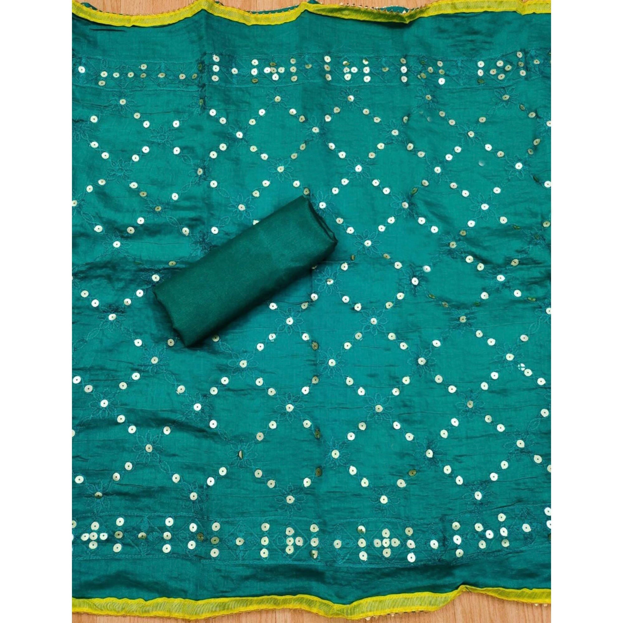 Green Floral Embroidered Modal Dress Material