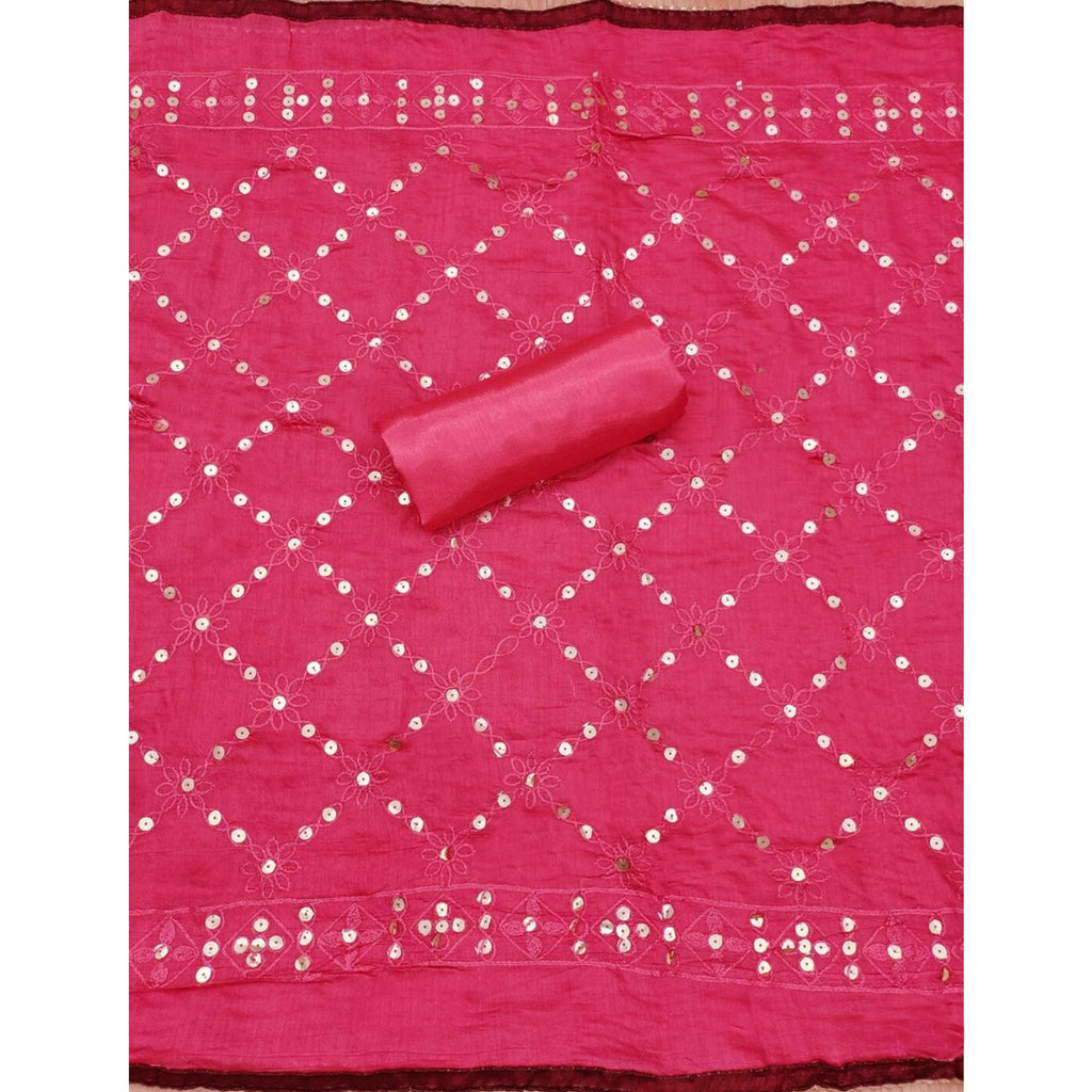 Maroon Floral Embroidered Modal Dress Material