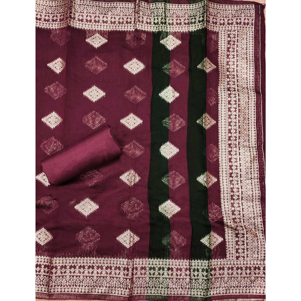 Maroon Woven Chanderi Dress Material