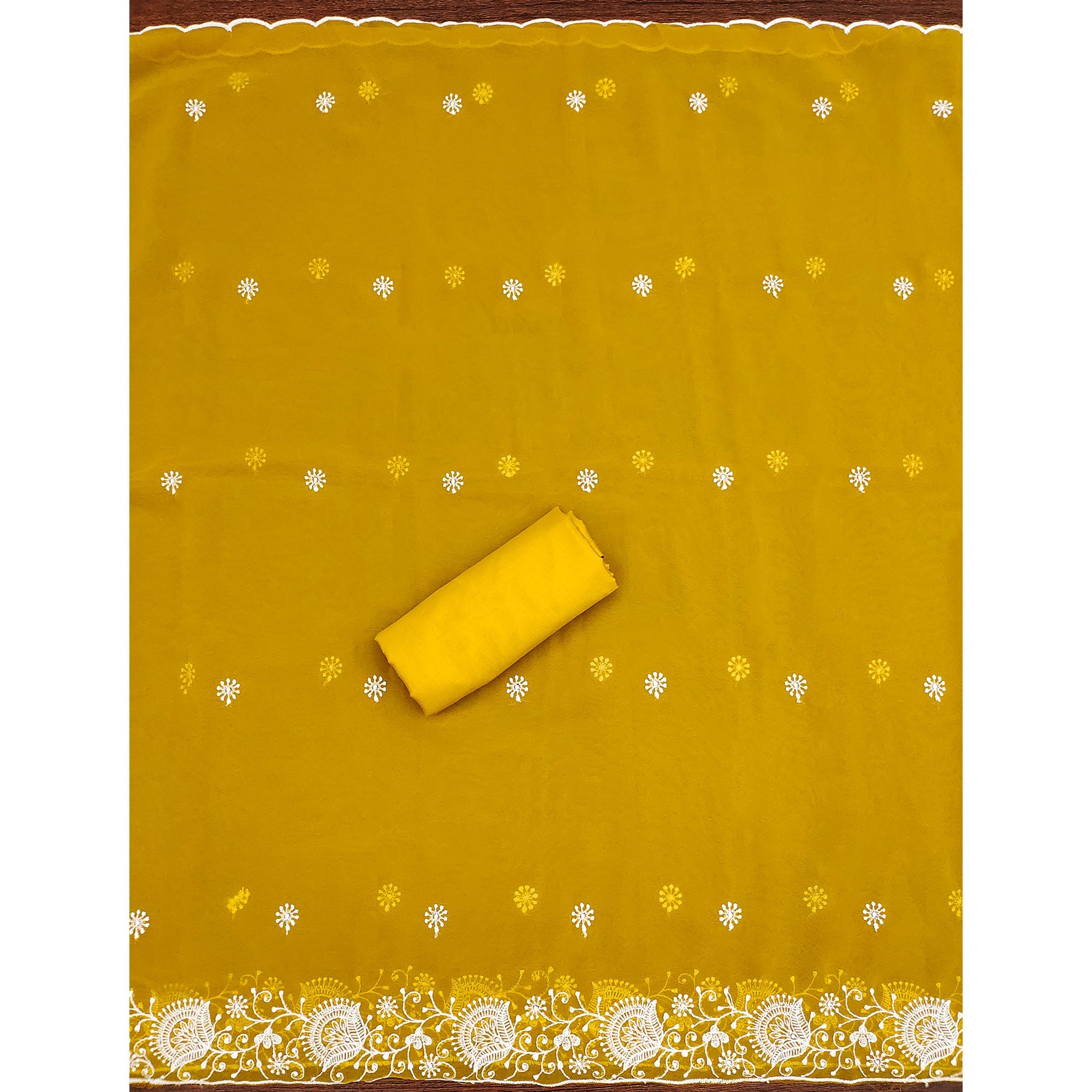 Mustard Floral Embroidered Georgette Dress Material