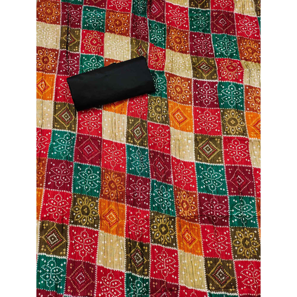 Black Cotton Blend Dress Material With Intricate Thread Embroidery & Paper Mirror Work