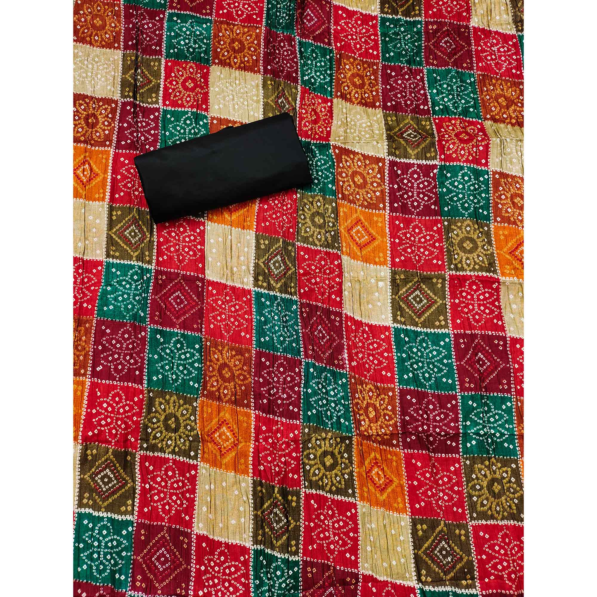 Black Cotton Blend Dress Material With Intricate Thread Embroidery & Paper Mirror Work