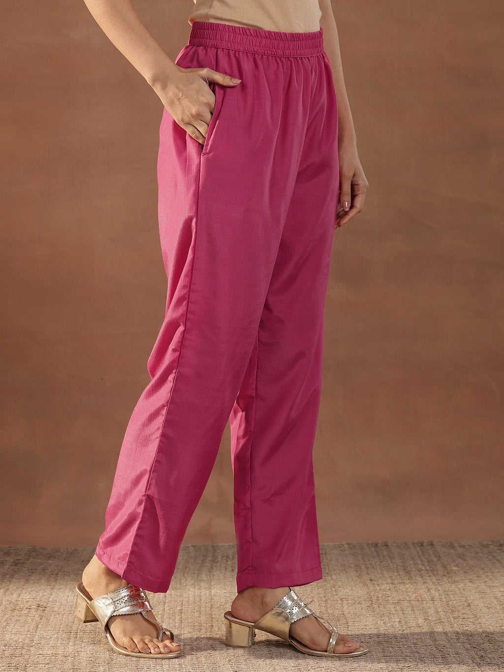 Pink Embroidered Silk Blend Straight Suits With Dupatta