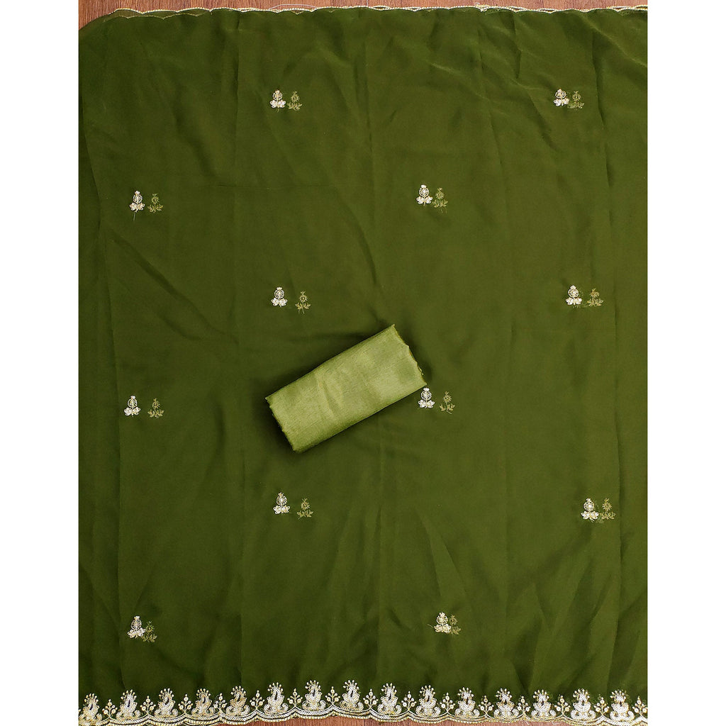 Green Georgette Dress Material with Sparkling Sequin Embroidery
