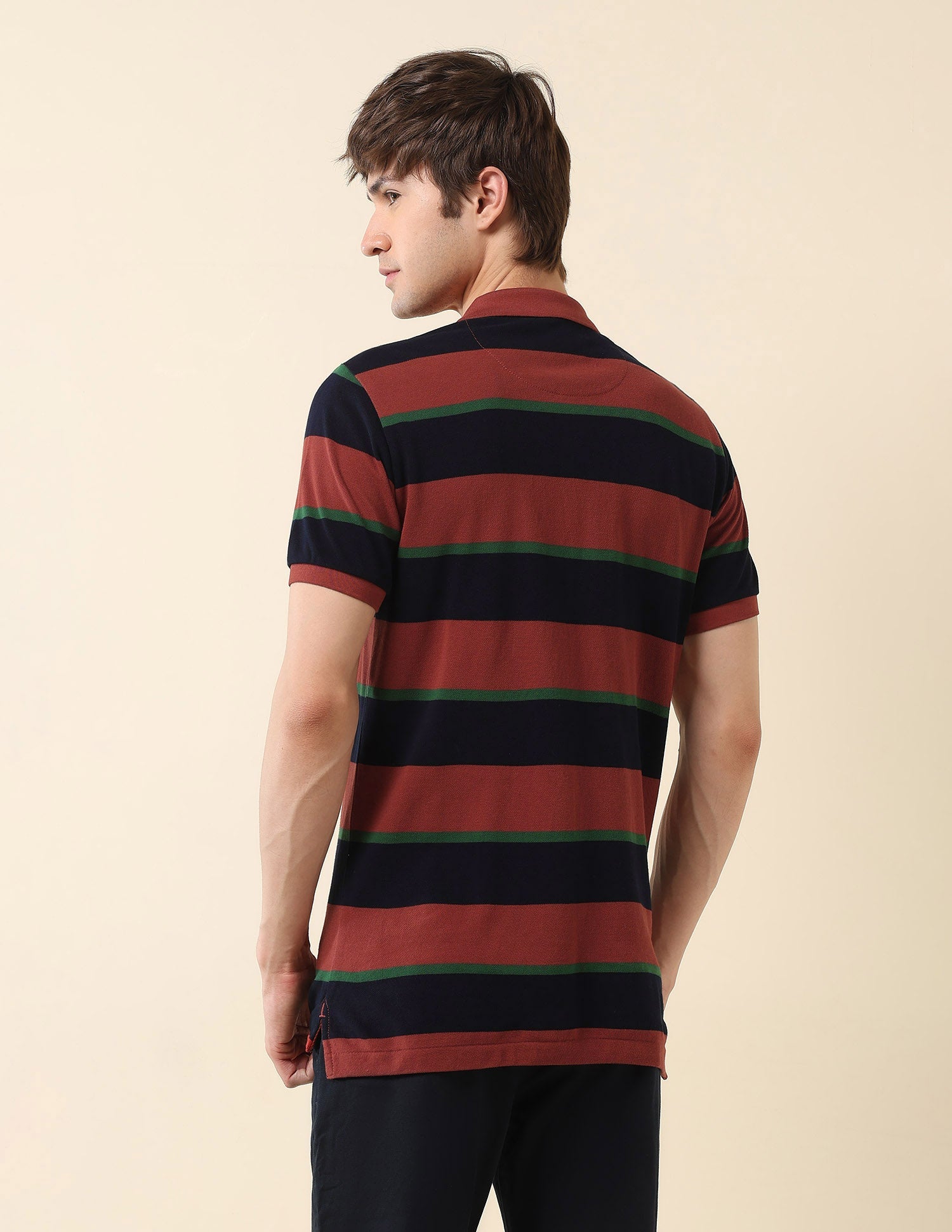 Horizontal Striped Gold Cup Polo Shirt