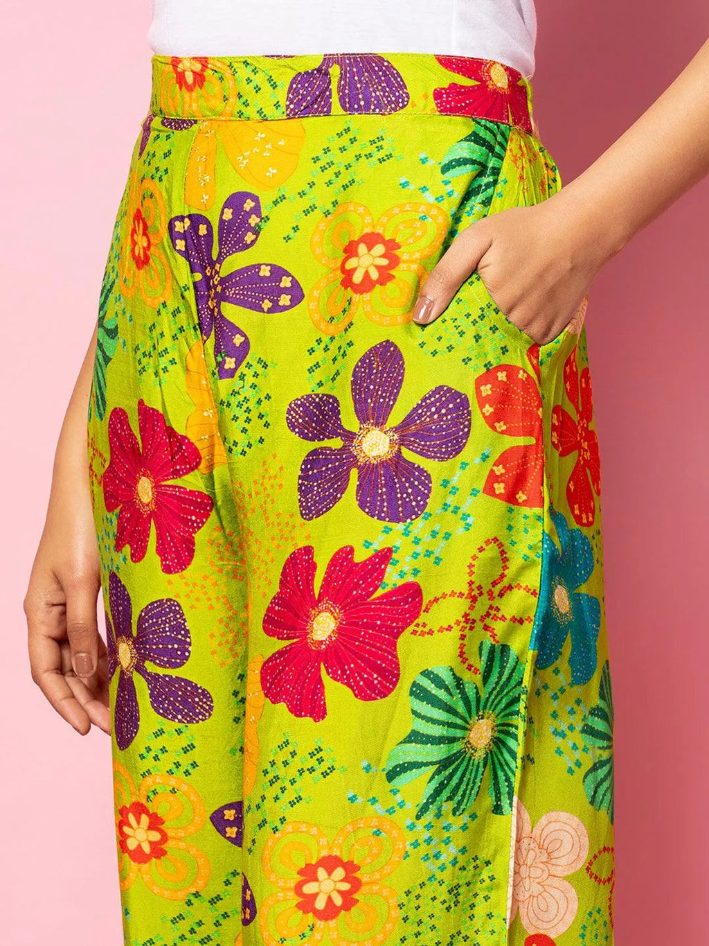 Green Printed Silk Blend Co-Ords