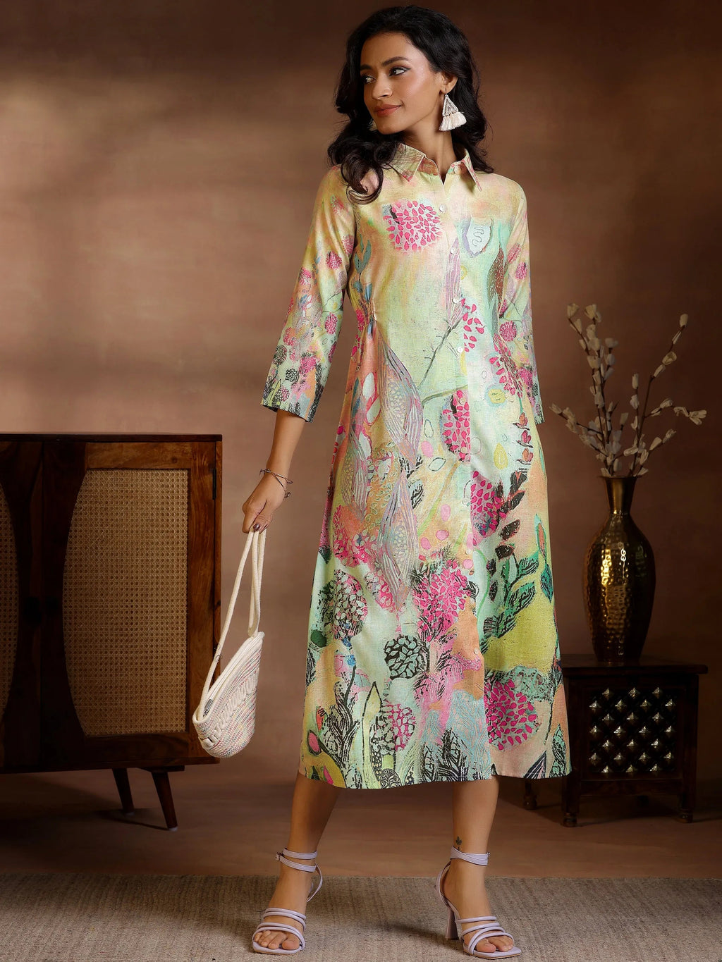 Multi Printed Cotton Blend Shirt Dress