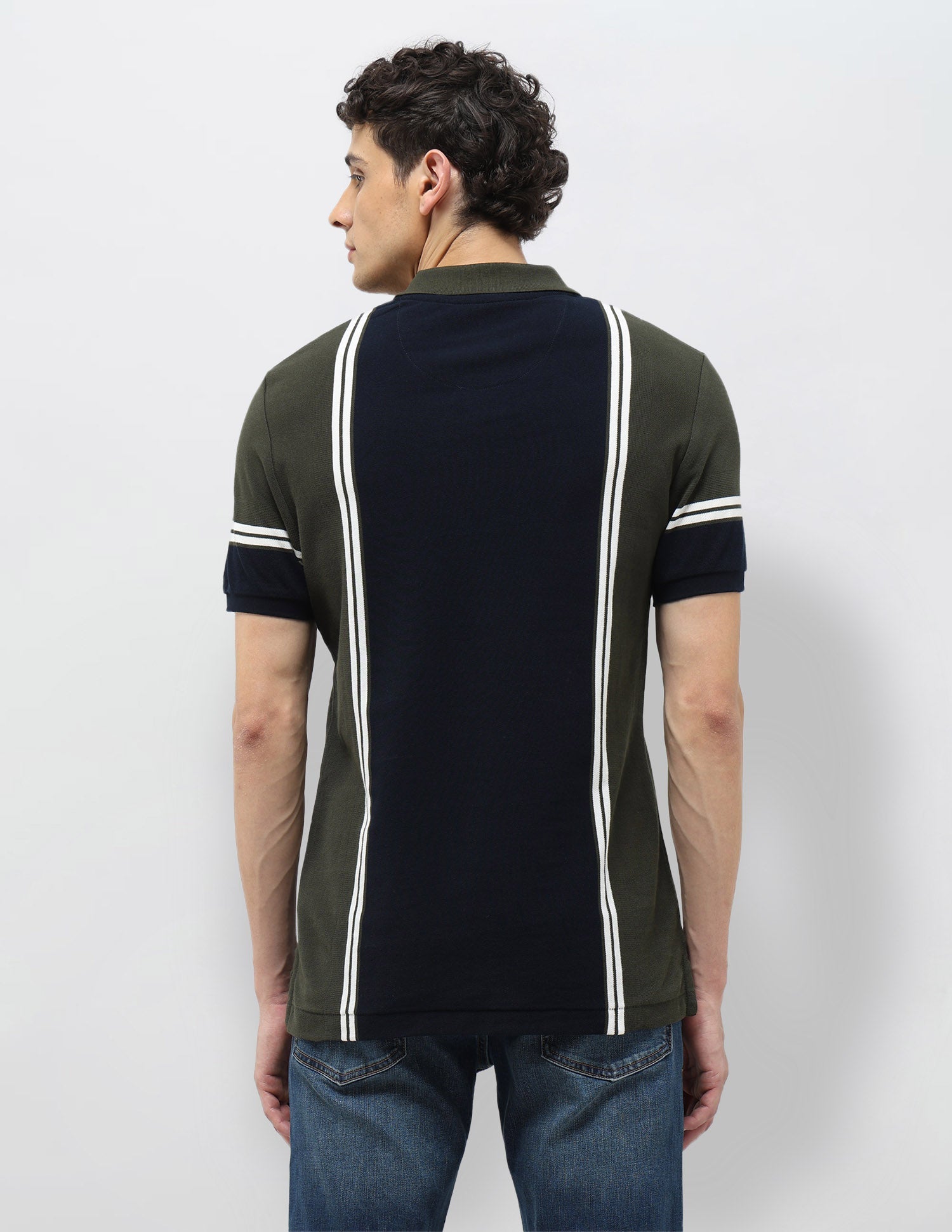 Colorblocked Vertical Striped Polo Shirt