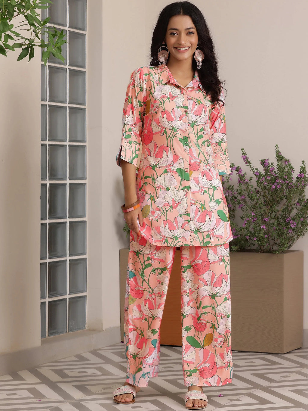Peach Printed Rayon Co-Ords