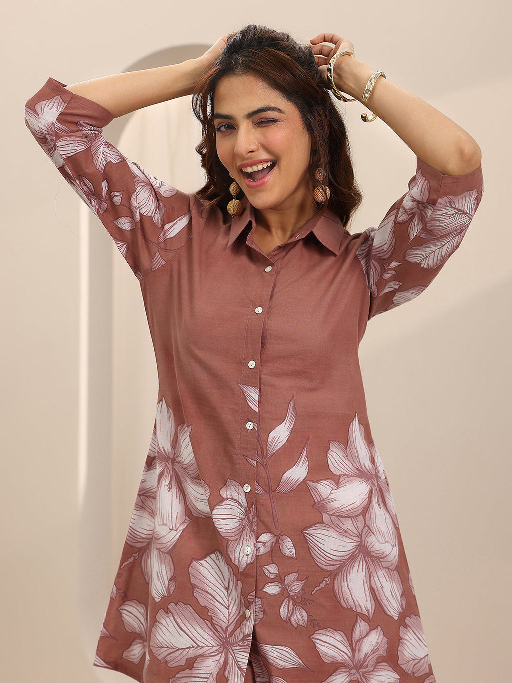 Brown Printed Cotton Co-Ord Sets