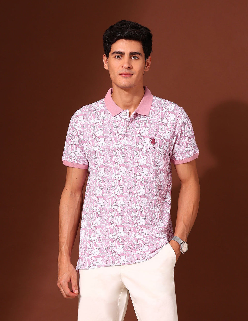 Floral Printed Work and Wander Polo Shirt