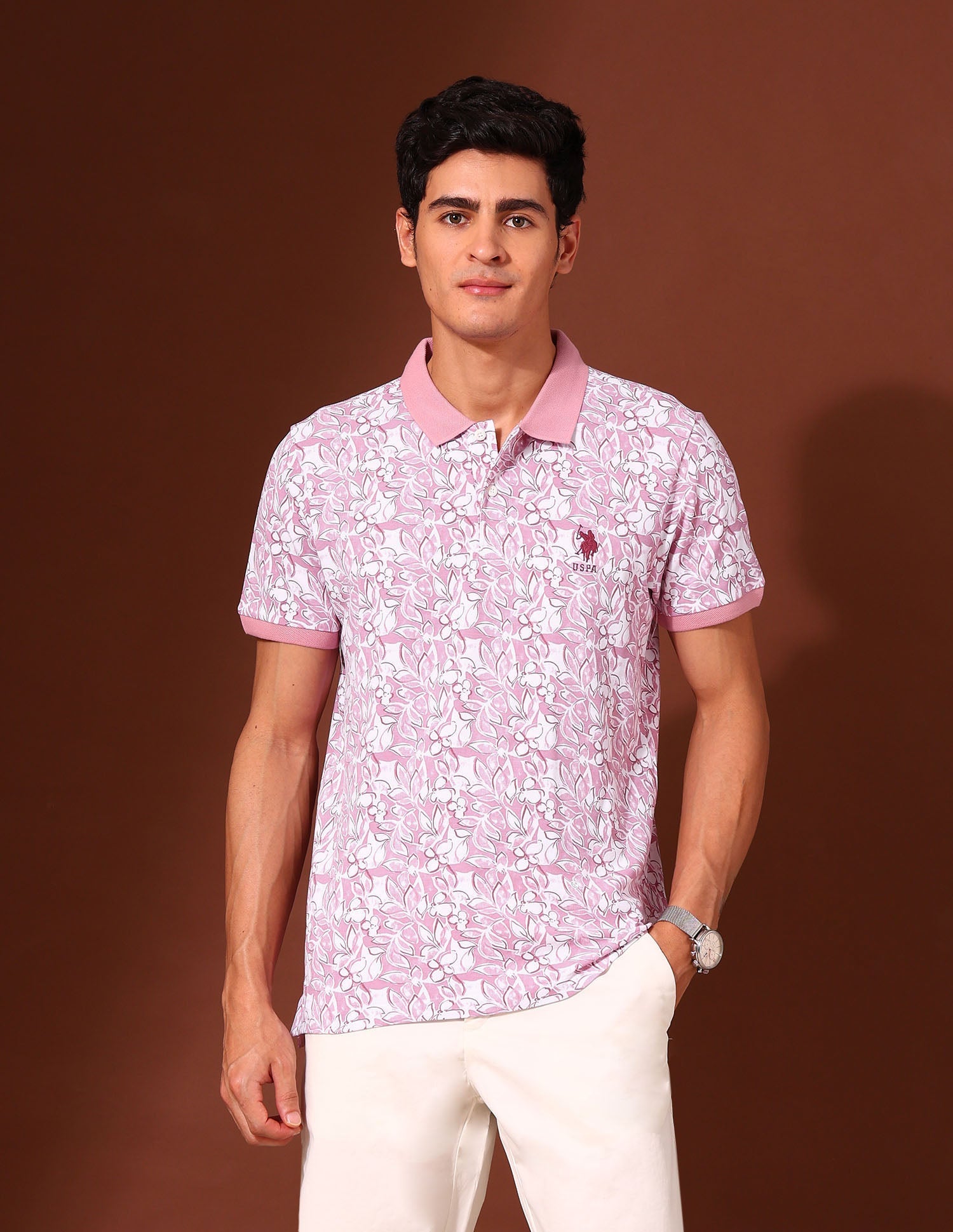 Floral Printed Work and Wander Polo Shirt