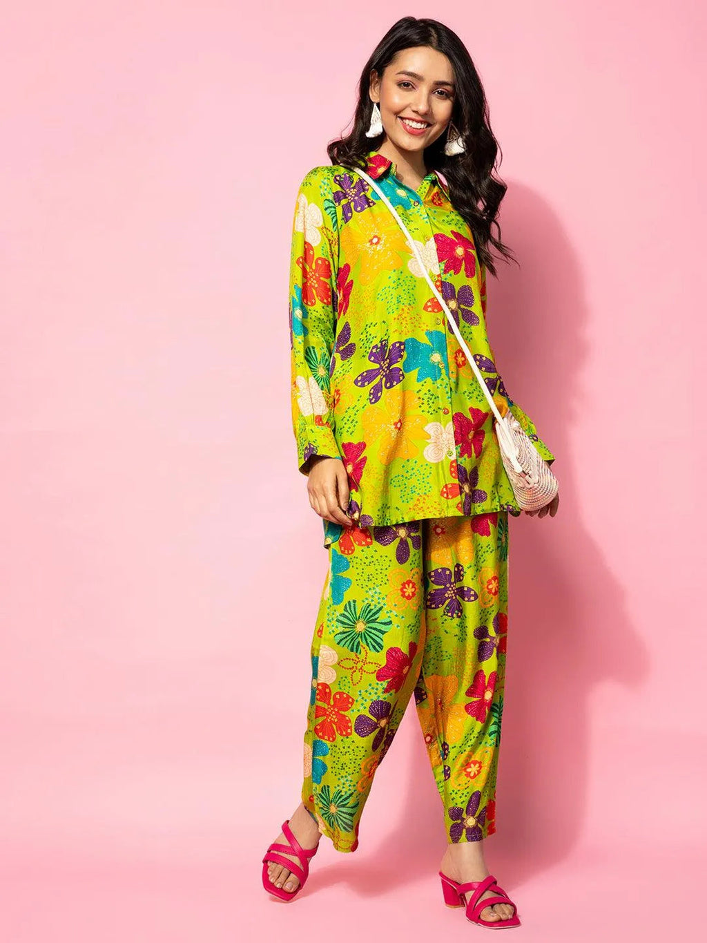 Green Printed Silk Blend Co-Ords