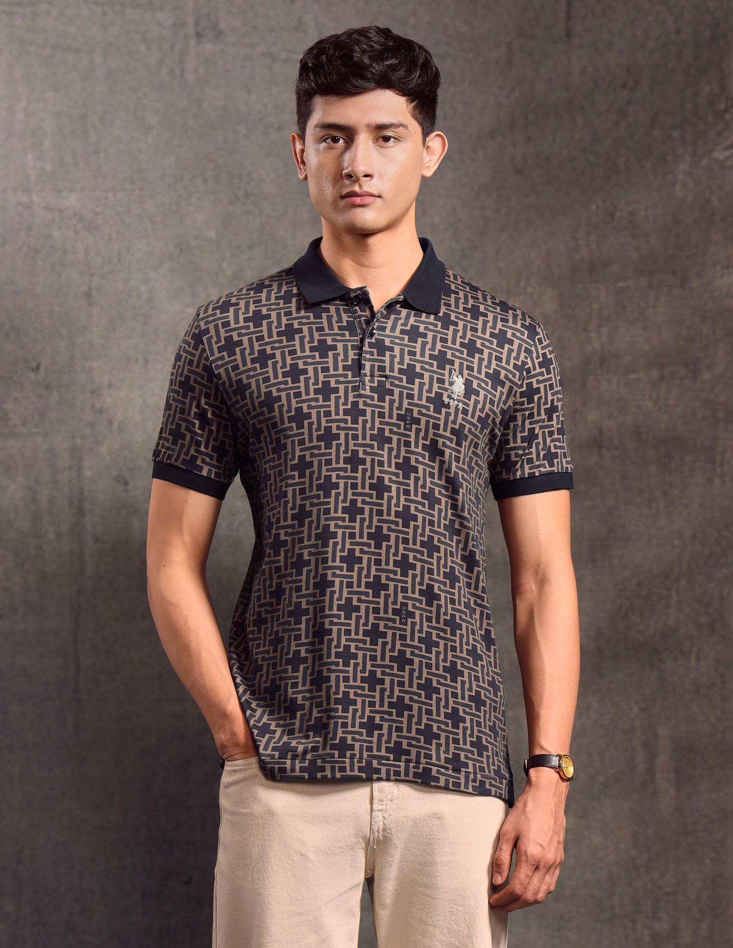 Geometric Printed Regular Fit Polo shirt