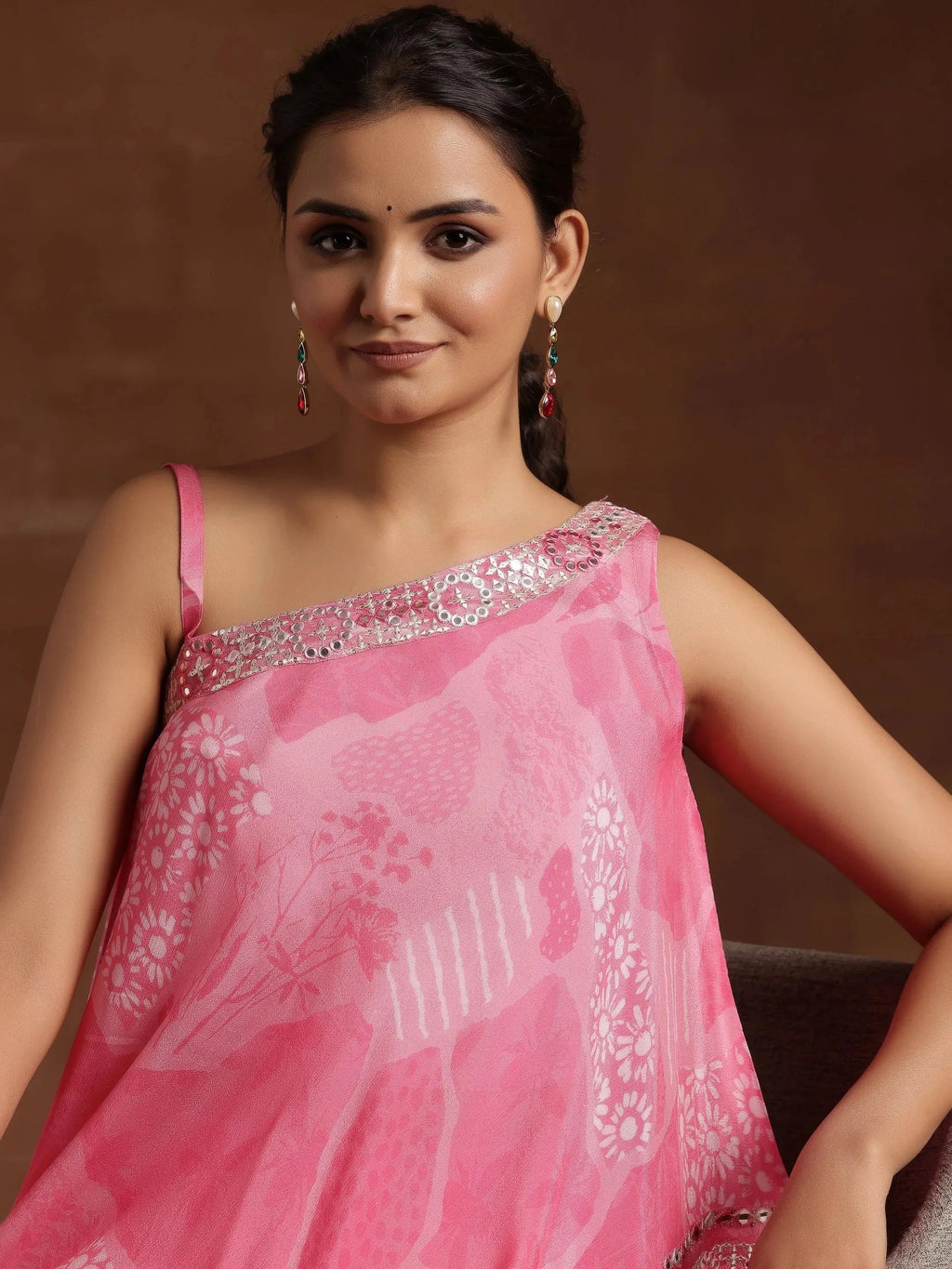 Pink Printed Silk Blend Co-Ords