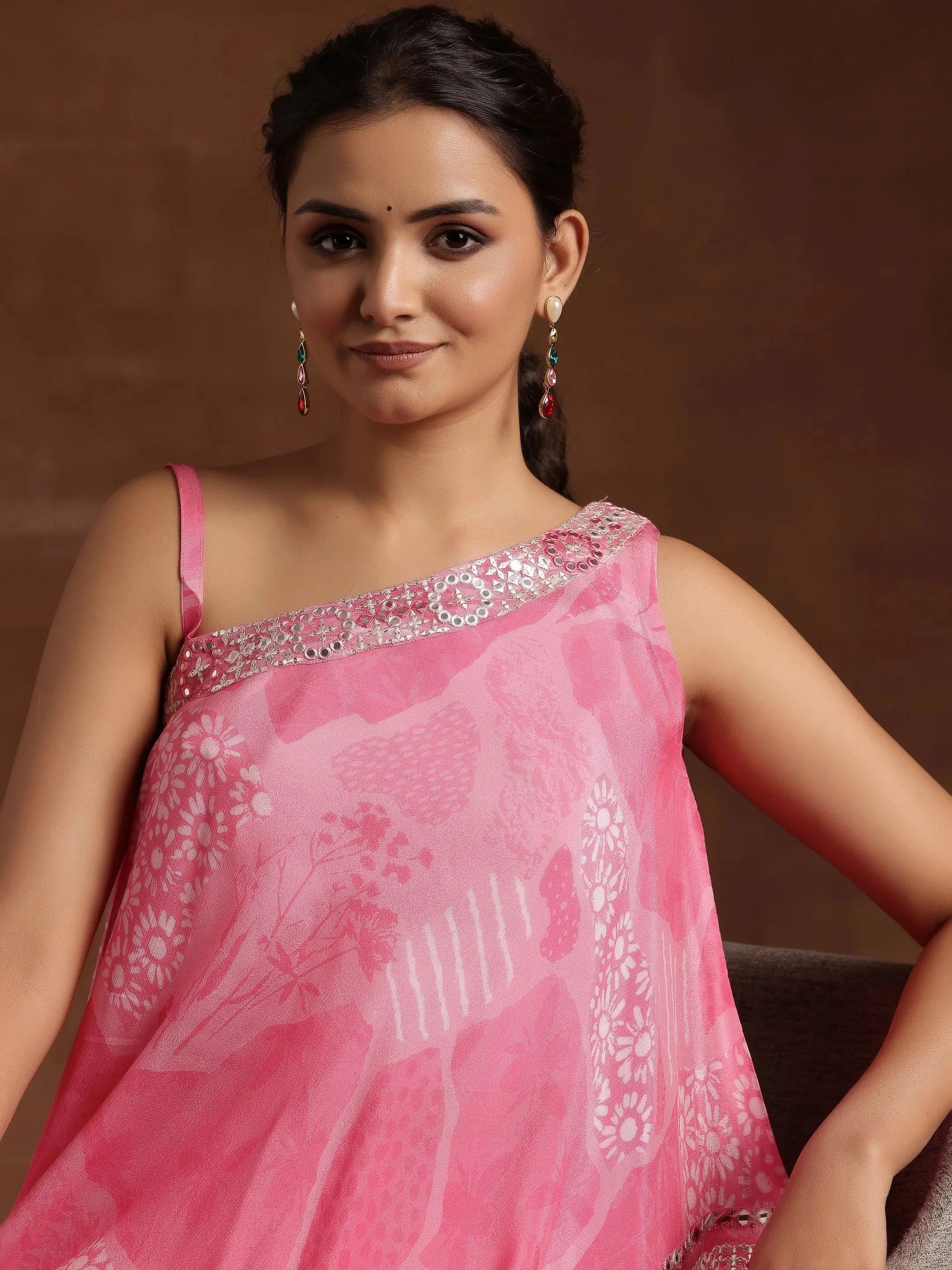 Pink Printed Silk Blend Co-Ords