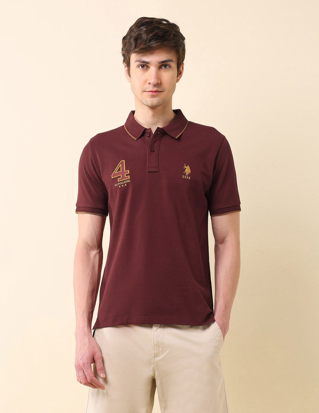Brand Appliqued Gold Cup Polo Shirt