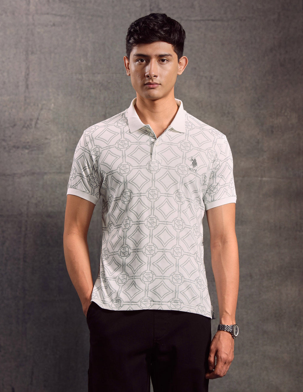 Geometric Printed Muscle Fit Polo shirt