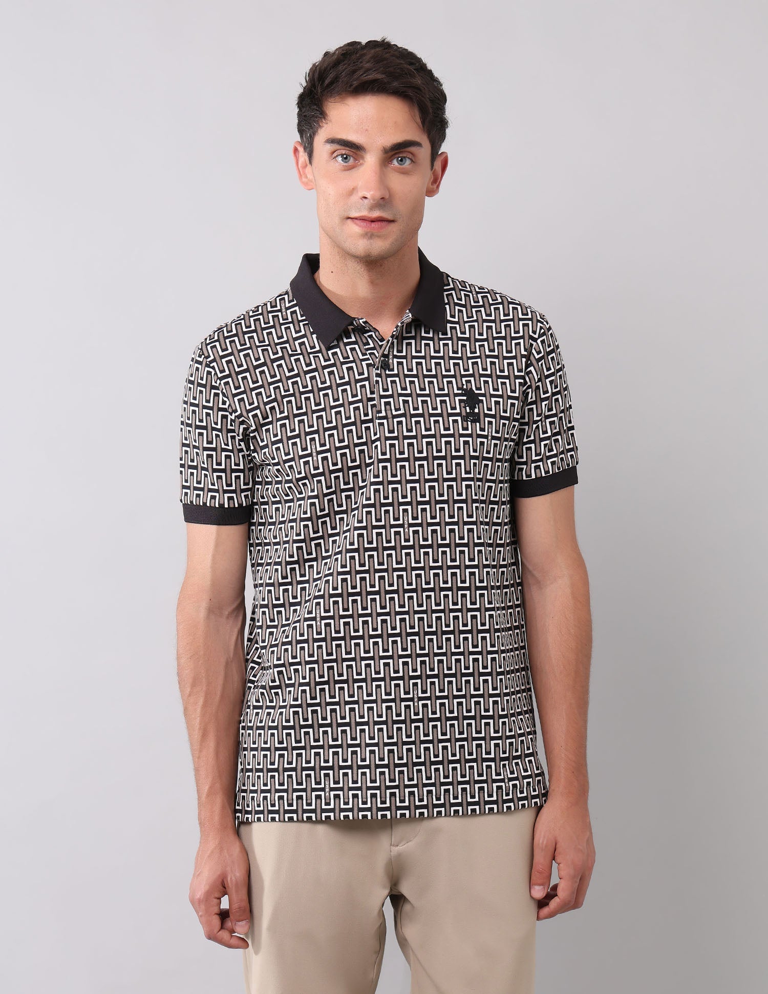Geometric Printed Muscle Fit Polo Shirt