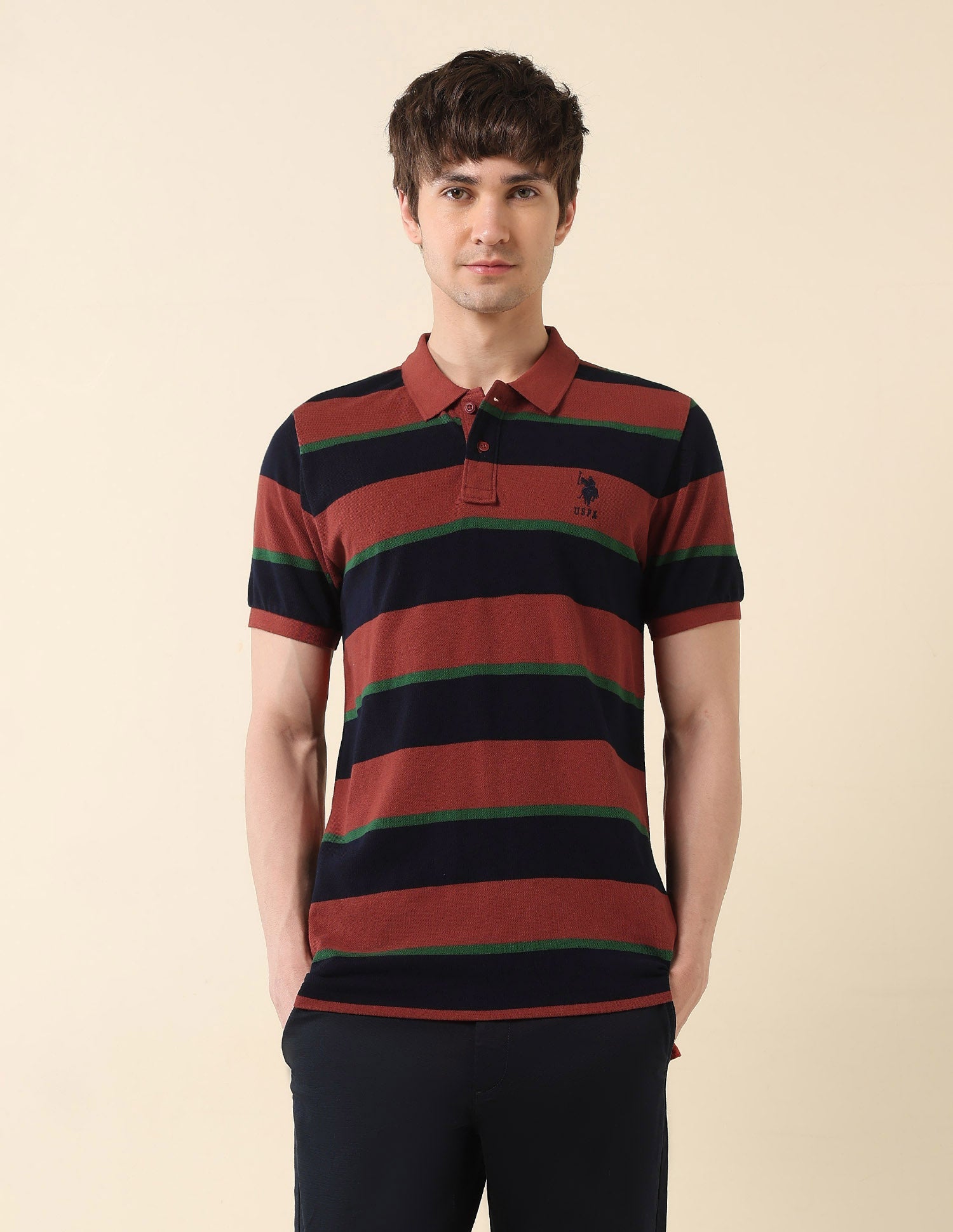 Horizontal Striped Gold Cup Polo Shirt