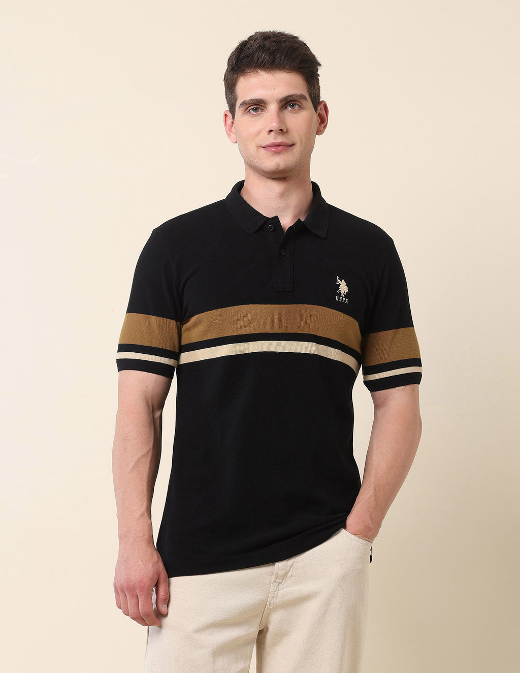 Horizontal Striped Modern Monochrome Polo Shirt