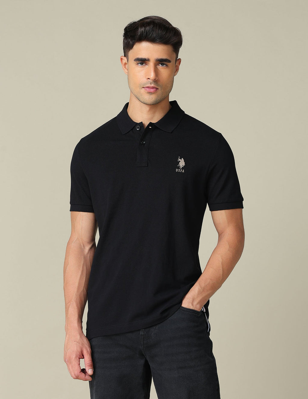 Muscle Fit Typographic Printed Polo Shirt