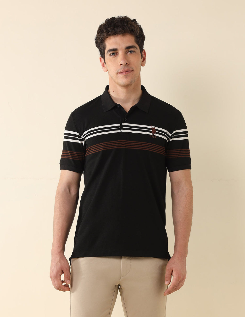 Horizontal Striped Modern Monochrome Polo Shirt