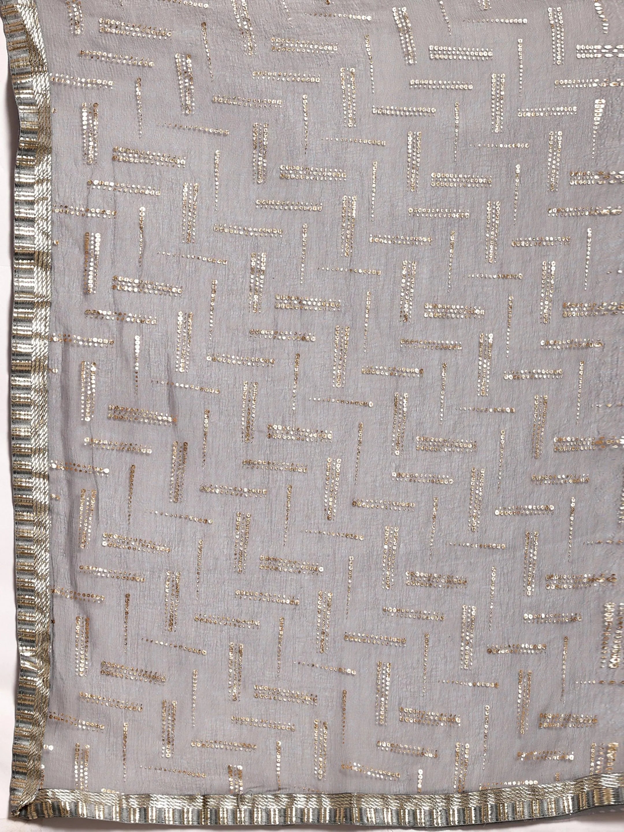 Grey Printed Cotton Straight Suit With Dupatta