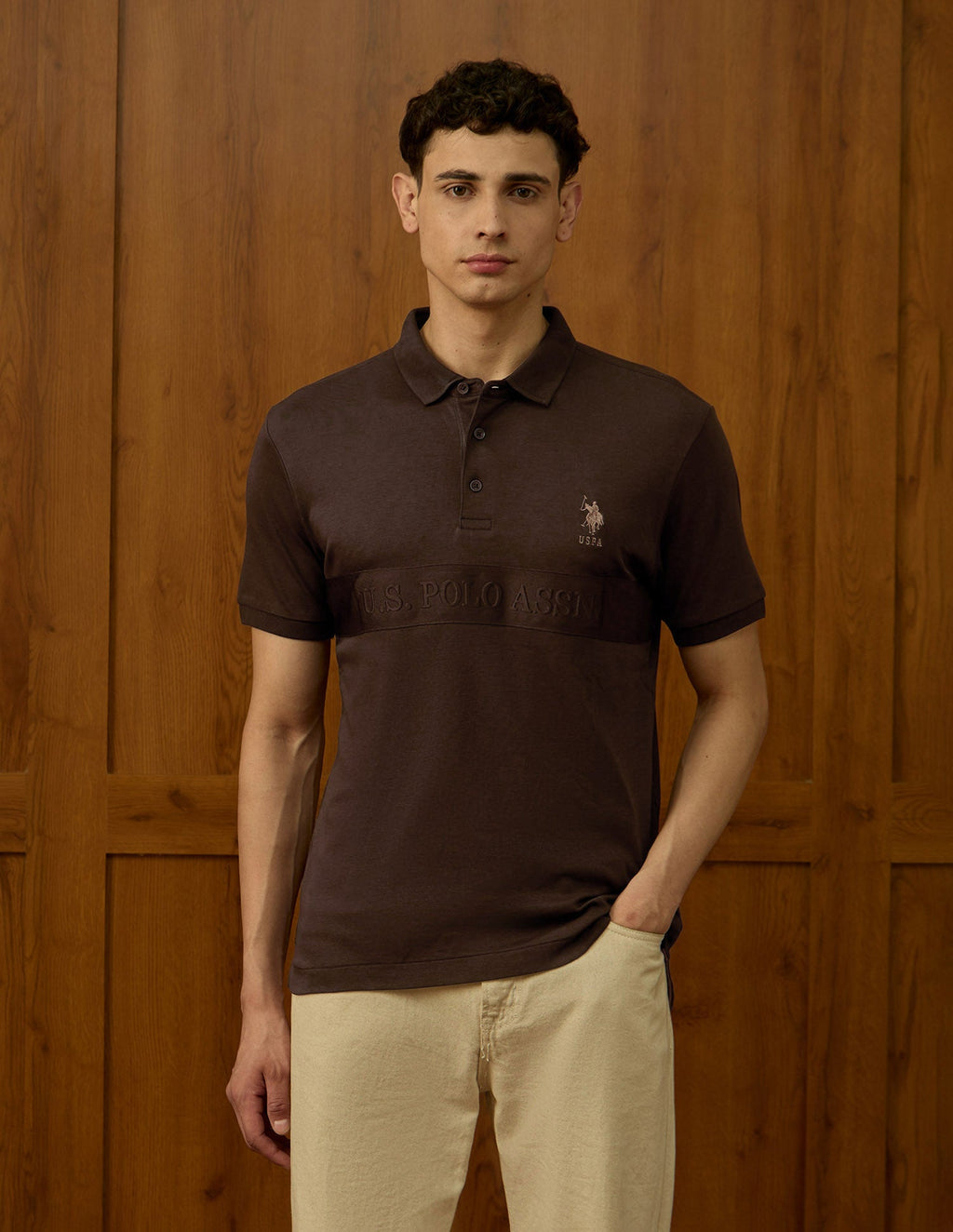 Brand Embroidered Varsity Polo Shirt