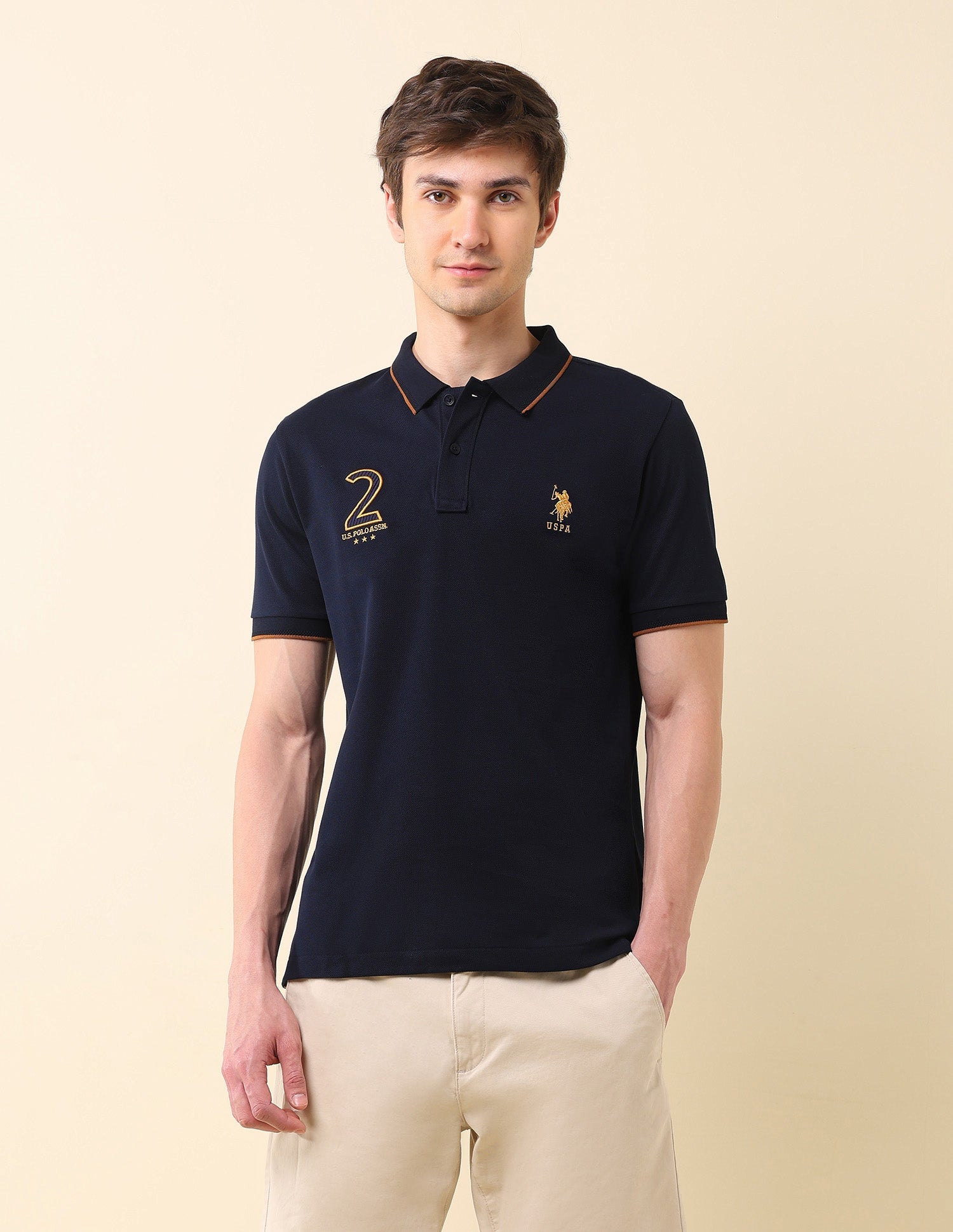 Brand Appliqued Gold Cup Polo Shirt