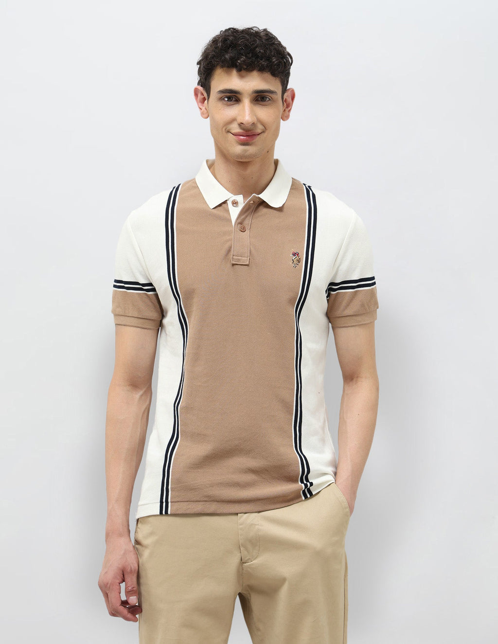 Colorblocked Vertical Striped Polo Shirt